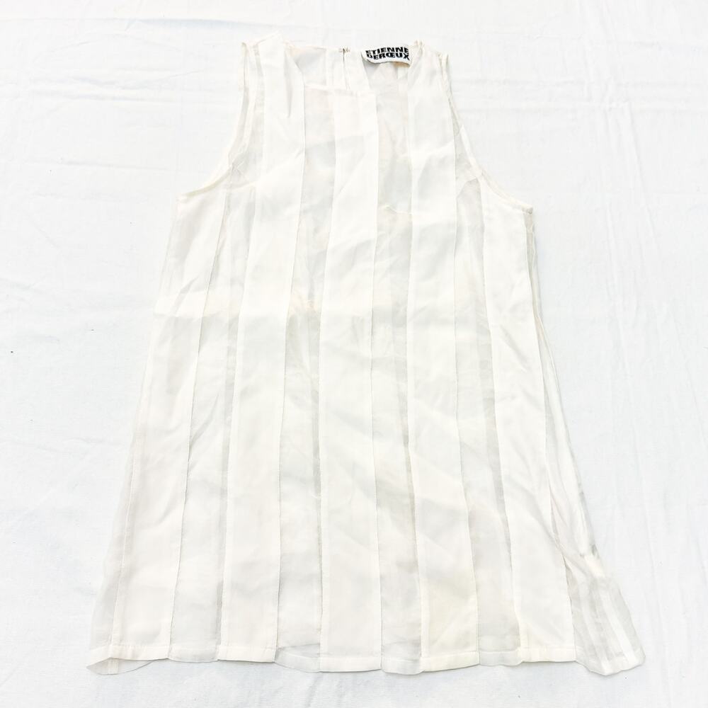 Etienne Deroeux Cream Striped Silk Sleeveless Top Size Medium
